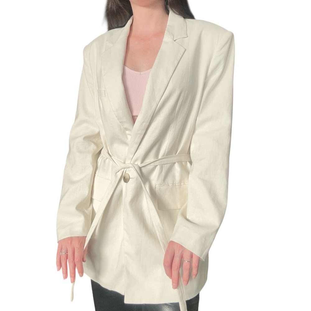 Zara Linen Off White Blazer with Belt - Picture 3 of 8